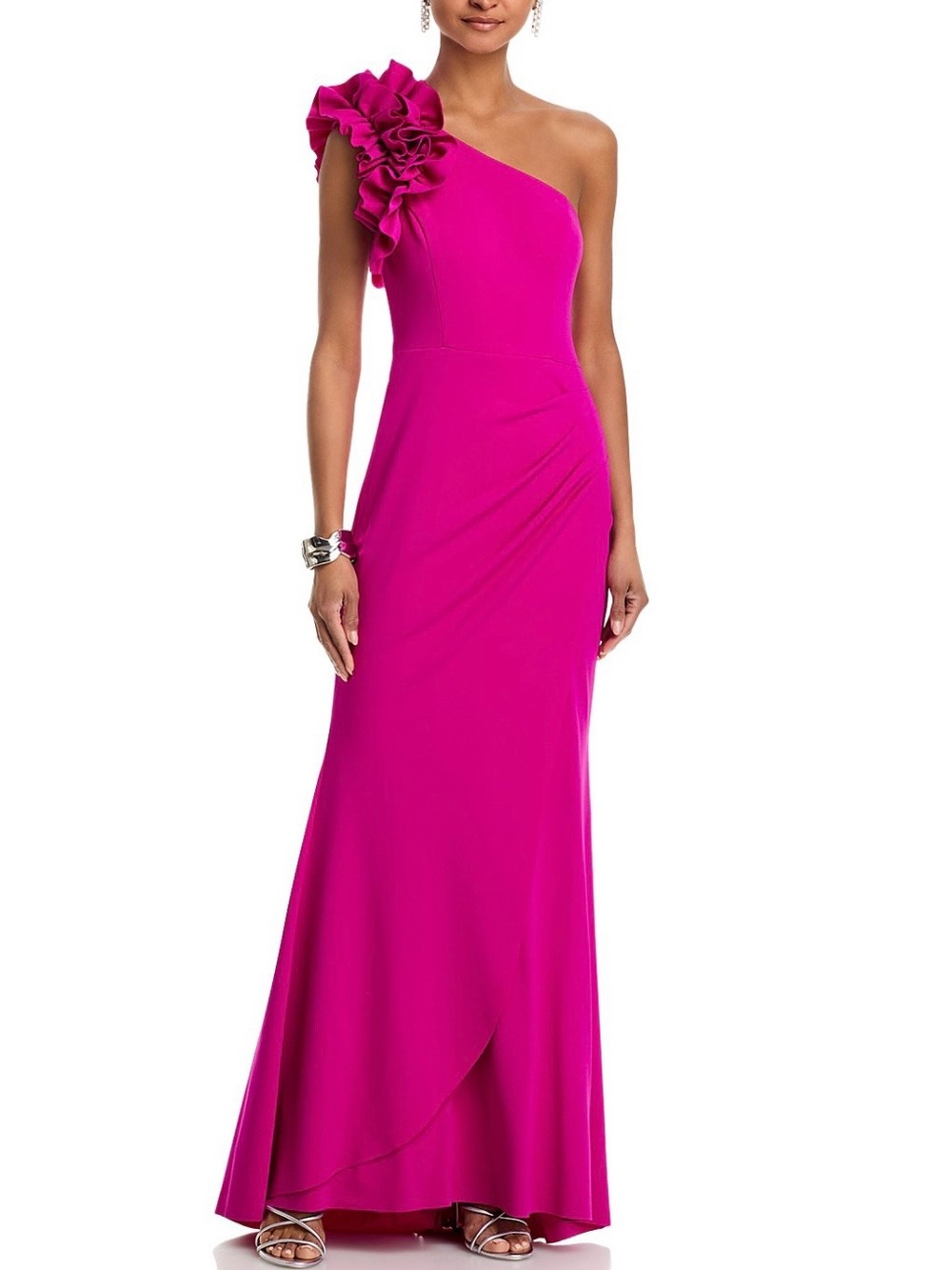 Bloomingdale's One-Shoulder Fuchsia Ruffle Gown